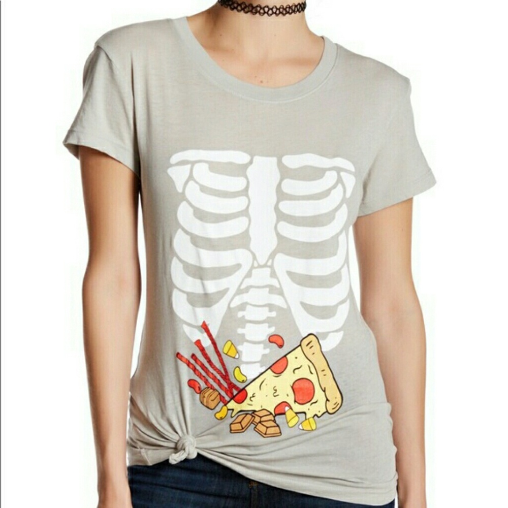 Wildfox Pizza Full Stomach Skeleton Shirt